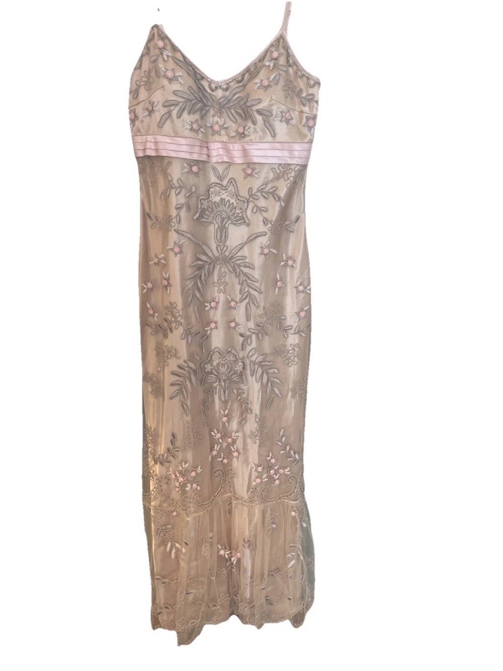 Sue Wong  Nocturne VTG Mermaid Slip Dress Mesh Overlay Champagne & Rose Pink - Picture 6 of 9